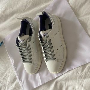 GOLDEN GOOSE STARTER SNEAKERS IN WHITE AND SILVER